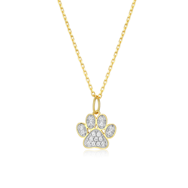 Paw Print Gold Plated Sterling Silver Lab Grown Diamond Necklace 16–18