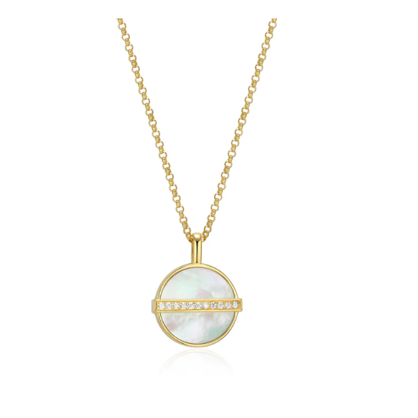 14K Yellow Gold Plated Mother of Pearl Pendant with Rolo Chain Swede's Jewelers East Windsor, CT