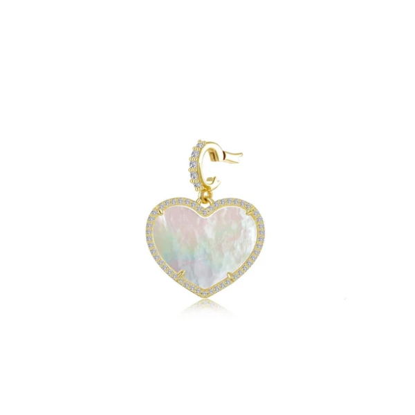 Gold Plated Sterling Silver Simulated Diamonds & Mother of Pearl Heart Pendant, 0.55 CTW Swede's Jewelers East Windsor, CT
