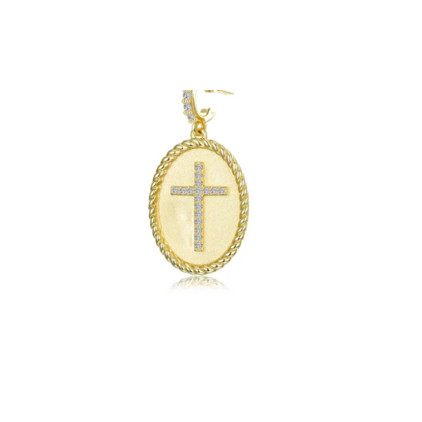 Gold Plated Sterling Silver Simulated Diamond Cross Rope-Trim Pendant, 0.24 CTW Swede's Jewelers East Windsor, CT