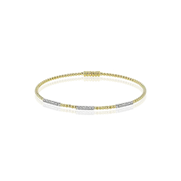 18Kt 2 Tone Gold Diamond Beaded Bangle Bracelet Swede's Jewelers East Windsor, CT