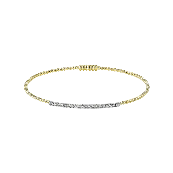 18Kt 2-Tone Gold Diamond Beaded Bangle Bracelet Swede's Jewelers East Windsor, CT