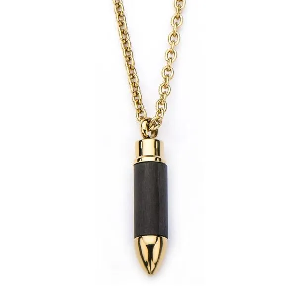 Inox Gold Plated Stainless Steel Carbon Graphite Bullet Pendant on Chain Swede's Jewelers East Windsor, CT