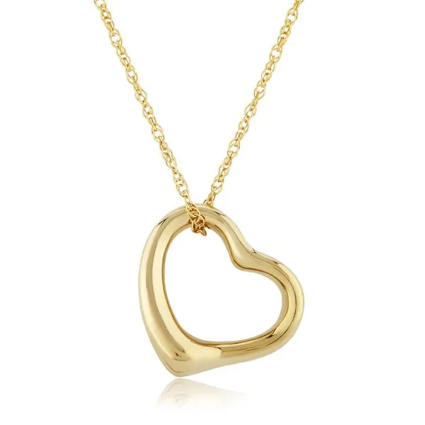 14K Yellow Gold 18\ Rope Link Chain with Floating Heart P...