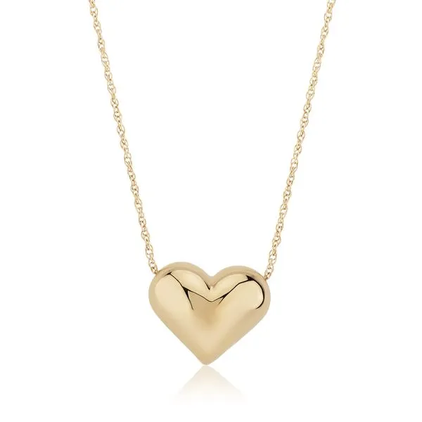 Carla 14kt yellow gold 15mm puffed heart wth 18\ rope chain