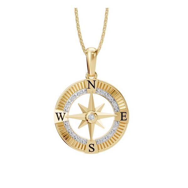 14Kt Two Tone Compass Rose Pendant With .05Ctw Diamonds On 18