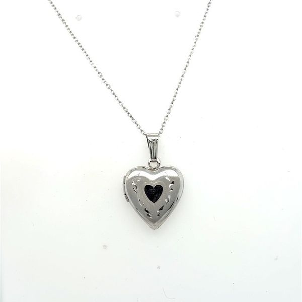 14Kt White Gold Diamond Cut Heart Locket Swede's Jewelers East Windsor, CT