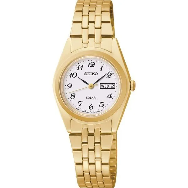 Seiko Ladies Gold Tone Dress Watch With White Dial