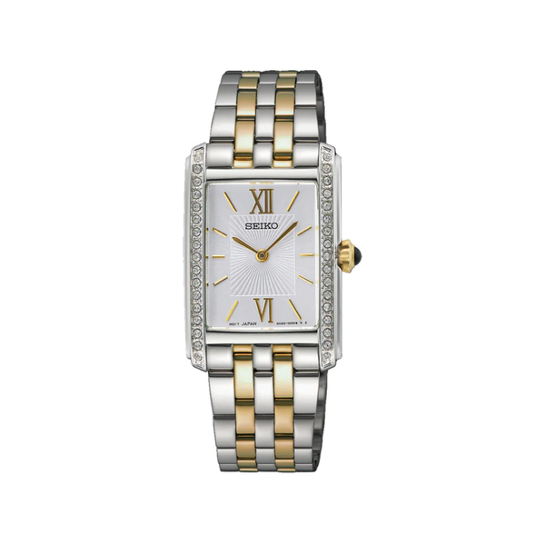 Seiko Women's 2 Tone Tank Watch with Crystals Swede's Jewelers East Windsor, CT