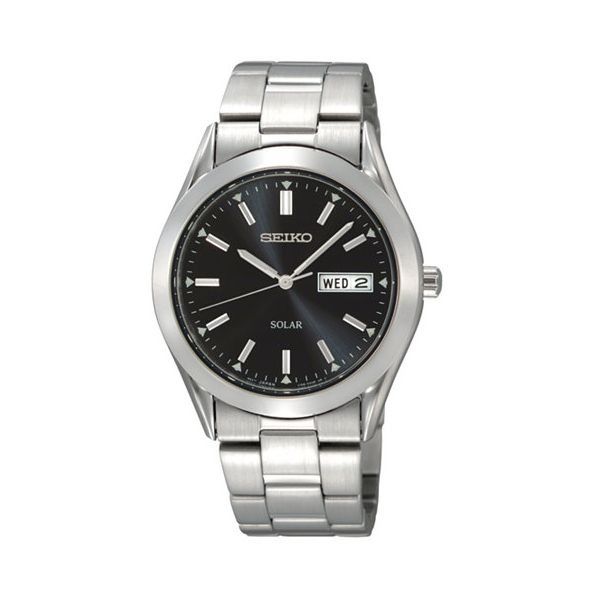 Seiko Mens Watch Stainless Steel, Black Dial With Day & Date Swede's Jewelers East Windsor, CT