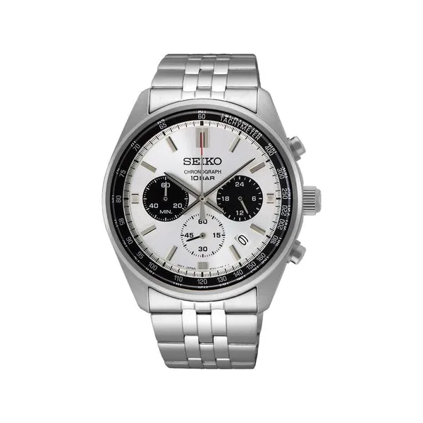 Seiko Men's Chronograph Watch Stainless Steel Black Accents Swede's Jewelers East Windsor, CT
