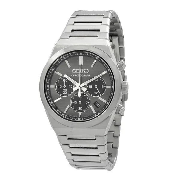 Seiko Essentials Stainless Steel Quartz Chronograph Gray Dial Swede's Jewelers East Windsor, CT