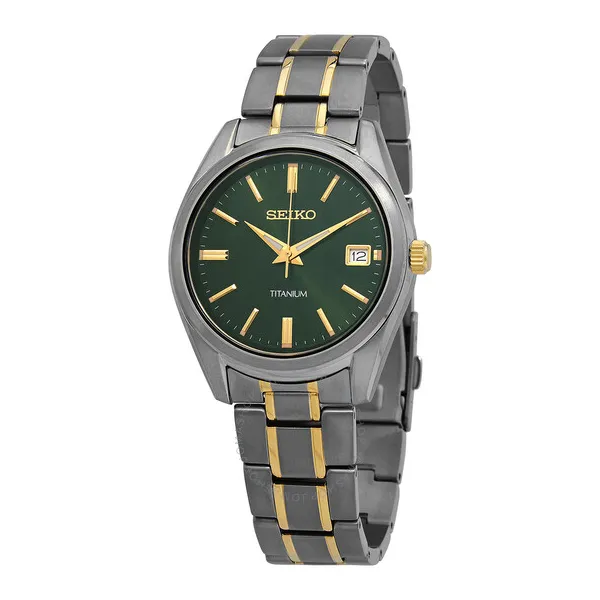 Seiko Essentials Quartz Green Dial Men's Watch 2 Tone Swede's Jewelers East Windsor, CT