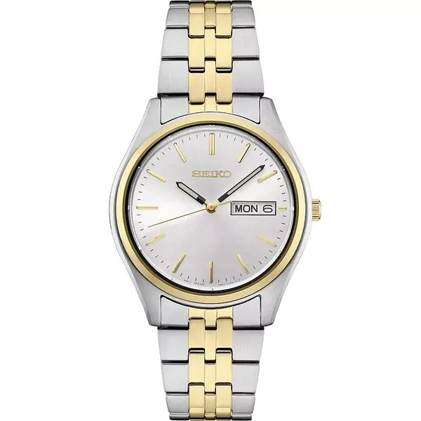 Seiko Men's Two-Tone Stainless Steel White Dial Watch  Day Date Swede's Jewelers East Windsor, CT