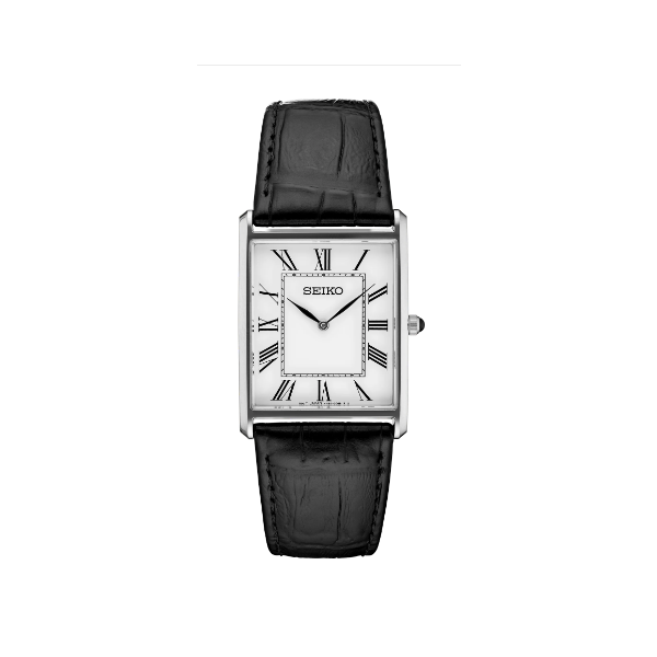 Seiko Men's Tank Watch with Black Leather Band Swede's Jewelers East Windsor, CT