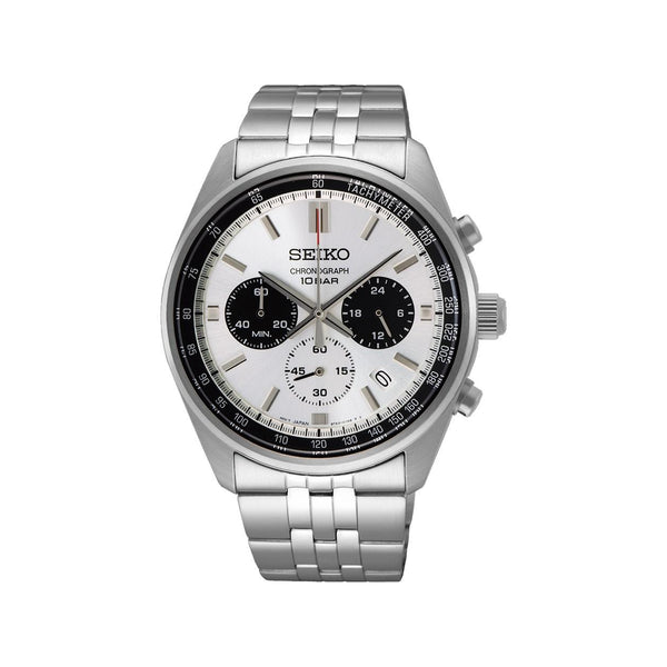 Seiko Men's Chronograph Watch Stainless Steel Black Accents Swede's Jewelers East Windsor, CT