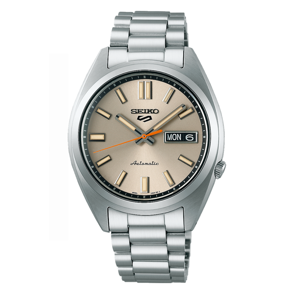 Seiko 5 Sports Mid-Size Automatic Ivory-tone Dial Watch with Day/Date Swede's Jewelers East Windsor, CT