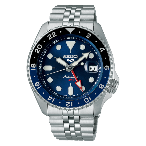 Seiko Men's 5 Sports Stainless Steel Automatic Watch with Blue Dial Swede's Jewelers East Windsor, CT