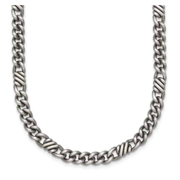 Sterling Silver Black Rhodium Plated 5.3mm Brushed Fancy Curb Alternating Link Chain 22