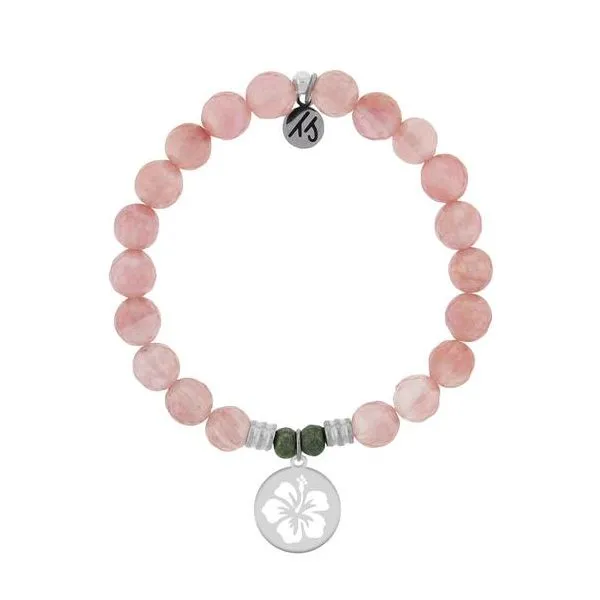 Watermelon Quartz Bracelet with Hibiscus Charm Swede's Jewelers East Windsor, CT