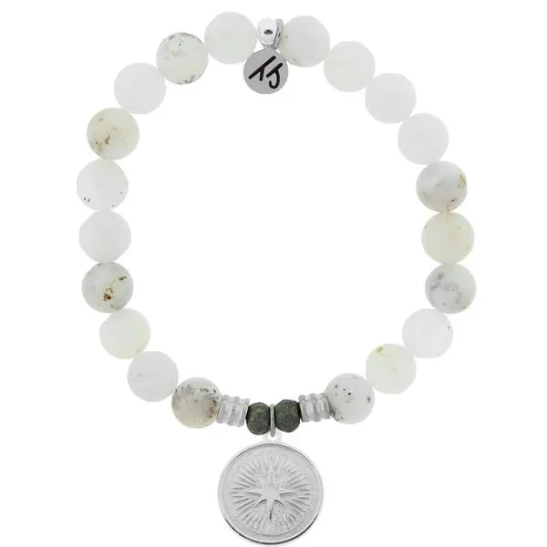 White Chalcedony Bracelet with Snowflake Charm Swede's Jewelers East Windsor, CT