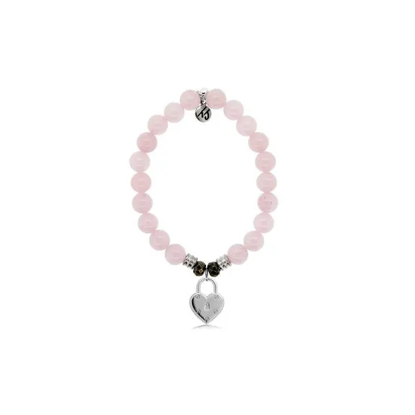 Rose Quartz Bracelet with Love Lock Charm Swede's Jewelers East Windsor, CT