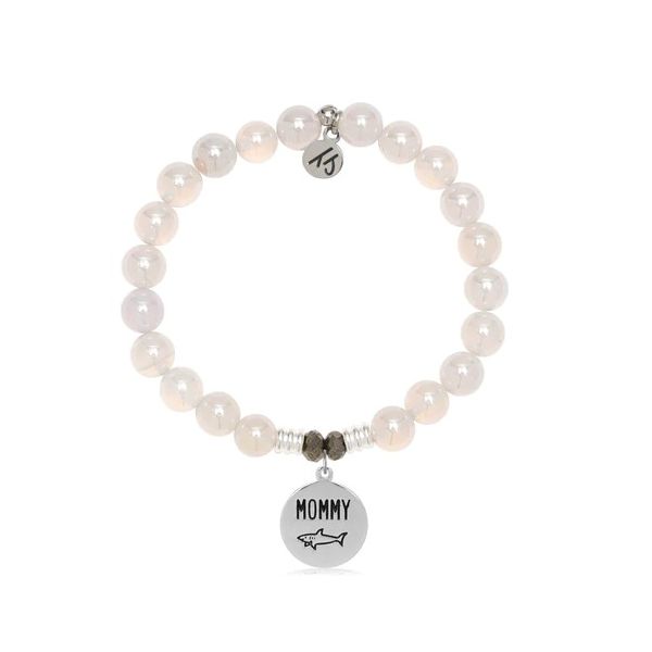 White Agate Stone Bracelet with Mommy Shark Sterling Silver Charm Swede's Jewelers East Windsor, CT