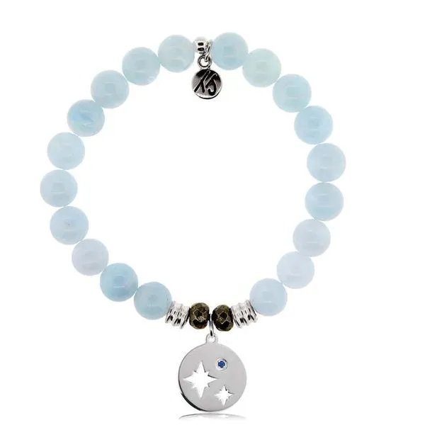 Blue Aquamarine Stone Bracelet with Mother Son Sterling Silver Charm Swede's Jewelers East Windsor, CT