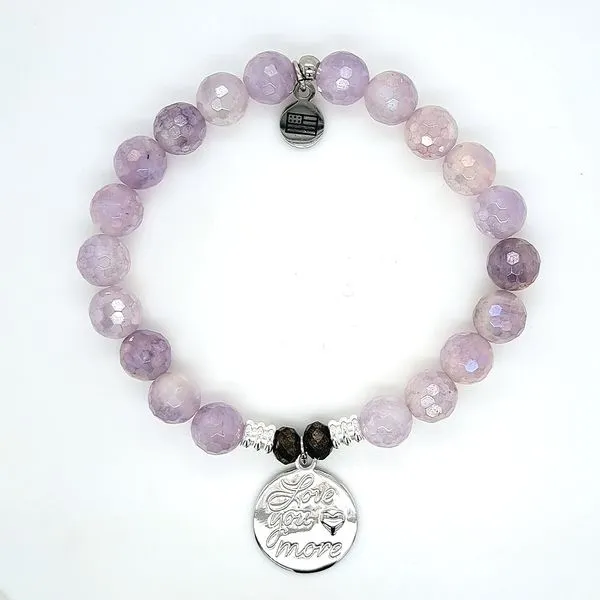 Mauve Jade Beaded Bracelet with Sterling Silver Love You More Charm Swede's Jewelers East Windsor, CT