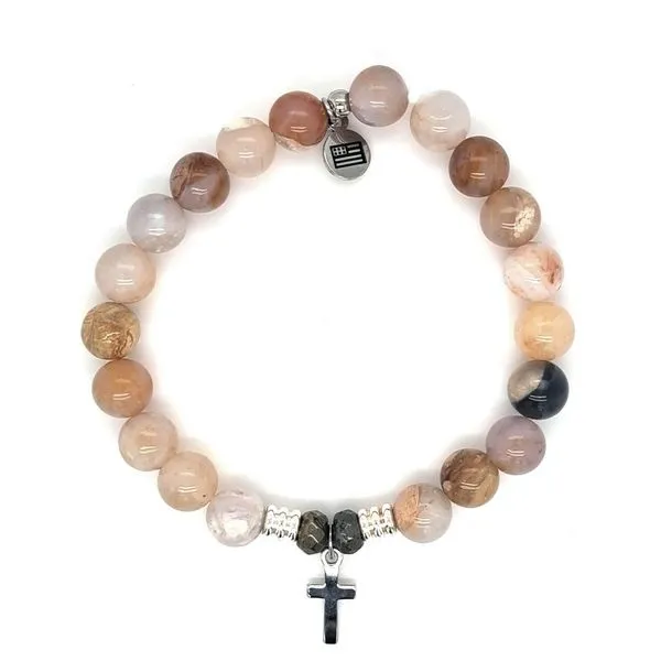 Austrilian Agate Beaded Bracelet with Sterling Silver North Star/White Opal Charm Swede's Jewelers East Windsor, CT