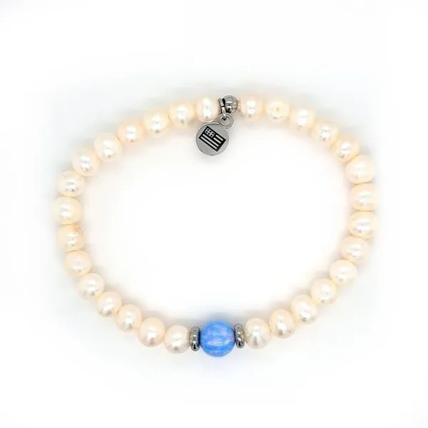 T. Jazelle Cape Bracelet White Pearl & Blue Opal Swede's Jewelers East Windsor, CT