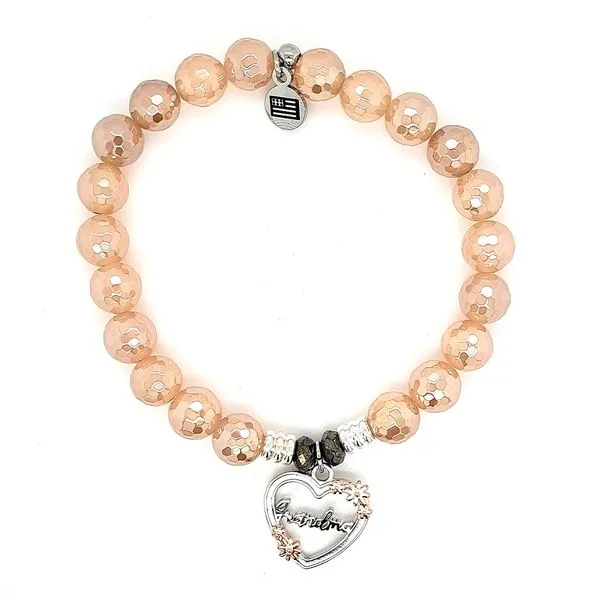 Champagne Agate Bead Heart Grandma Charm Bracelet Swede's Jewelers East Windsor, CT