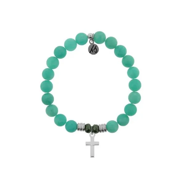 Peruvian Amazonite Beeded Bracet with Cross Charm Swede's Jewelers East Windsor, CT