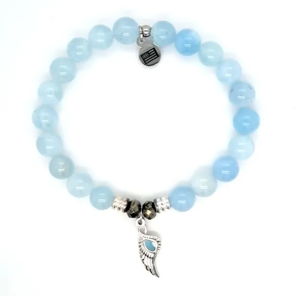 T Jazelle Bracelet Beaded Aquamarine with Larimar Angel Wing Charm Swede's Jewelers East Windsor, CT