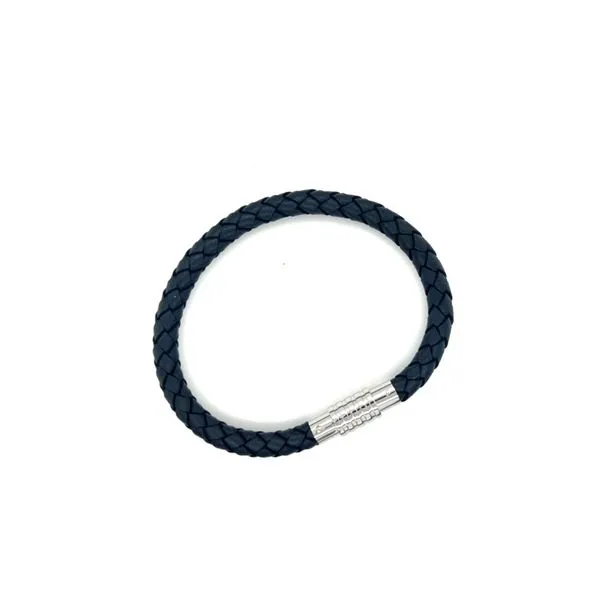 Blue Genuine Fine Leather Bracelet with Stainless Steel Clasp 8