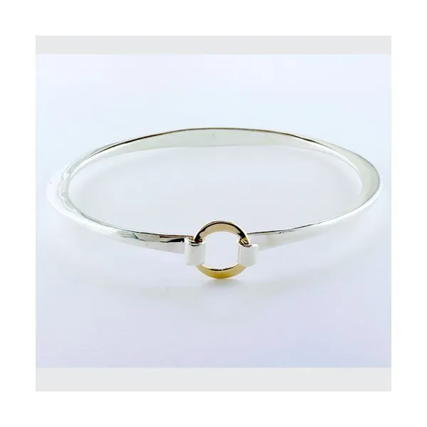 Tom Kruskal Hand Crafted Sterling Silver & 14K Yellow Gold Ring Buckle Bangle Bracelet. Swede's Jewelers East Windsor, CT