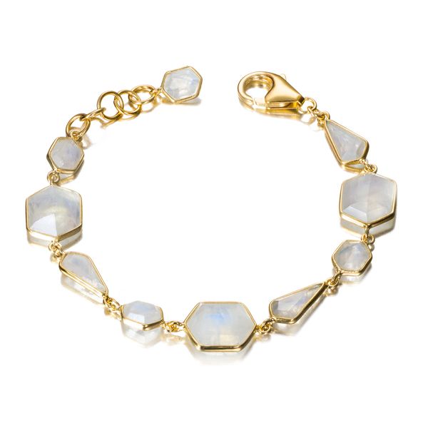 Sterling SIlver with 18k Gold Vermeil Geo Rainbow Moonstone Bracelet Swede's Jewelers East Windsor, CT