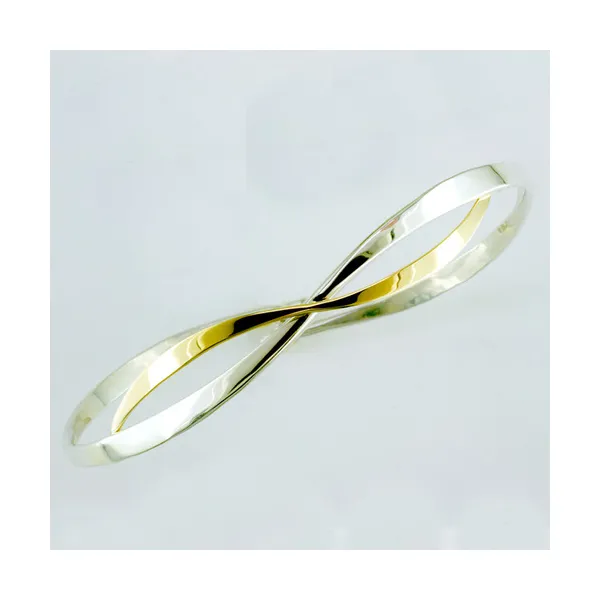 Tom Kruskal Two-Tone Sterling Silver/14K Bangle Bracelet Ribbon Swede's Jewelers East Windsor, CT