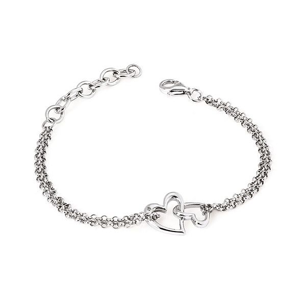Sterling Silver .01 Dimaond Double Heart Bracelet 6.5