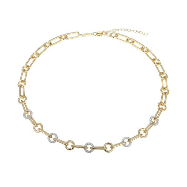 Elle 14Kt Gold Plated Sterling Silver Circlet Paperclip Lab-Created Diamond Necklace 17