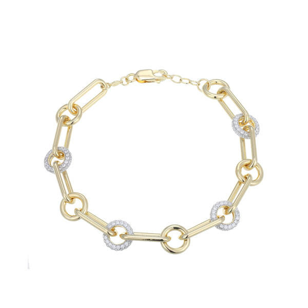 Monte Luna 14Kt Gold Plated Sterling Silver Circlet Paperclip Lab-Created Diamond Bracelet 7