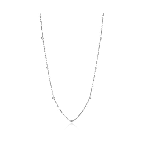 Sterling Silver Rhod-Plate Essentials Small Station Lab-Created Diamond 0.50CTW Necklace 22