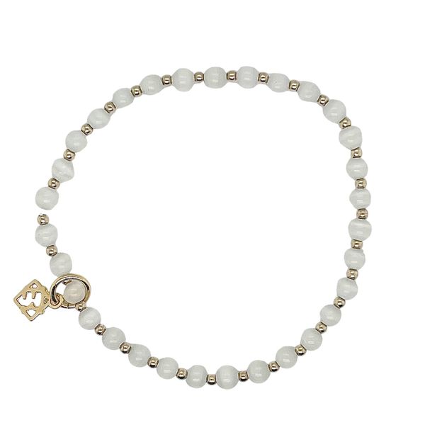 Elyse Ryan Blissful Elastic Bracelet with 3mm 14k Gold Filled and White Beads Swede's Jewelers East Windsor, CT
