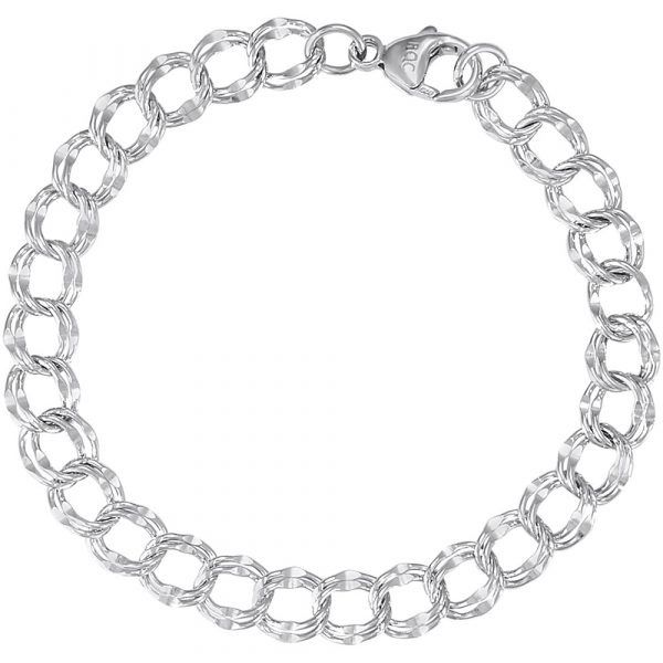 Sterling Silver Double Link Charm Bracelet 7
