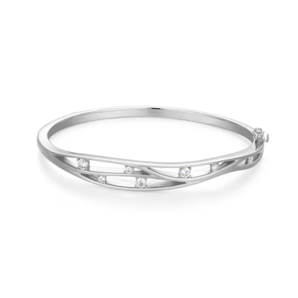 Elle Between Moments CZ Bangle Bracelet in Rhodium-Plated Sterling Silver Swede's Jewelers East Windsor, CT