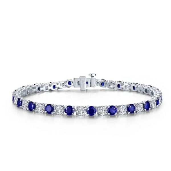 11.0 CTW Lab Grown Blue Sapphire, Simulated Diamonds,Sterling Silver, 7.25