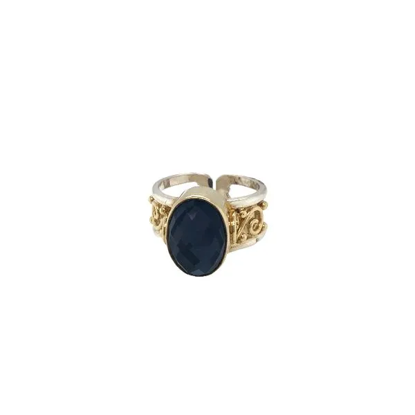 Sterling Silver & Gold Vermeil Mother of Pearl Onyx Adjustable Ring Swede's Jewelers East Windsor, CT