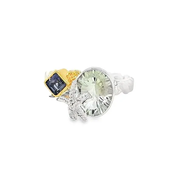 Michou Sterling Silver 22K Gold Vermeil Starfish Ring with Green Amethyst & Lolite Swede's Jewelers East Windsor, CT