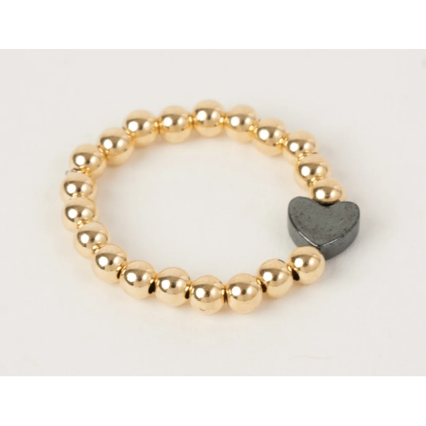 Gold-Filled Beaded Ring with Single Black Heart Swede's Jewelers East Windsor, CT