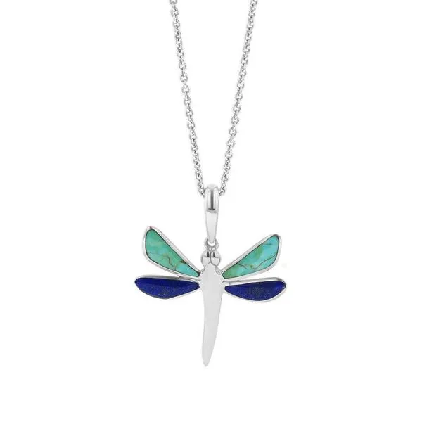 Kabana Sterling Silver Dragonfly with Lapis & Turquoise Inlay Pendant Swede's Jewelers East Windsor, CT